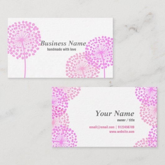 名刺 – ピンクのタンポポ (正面/裏面)