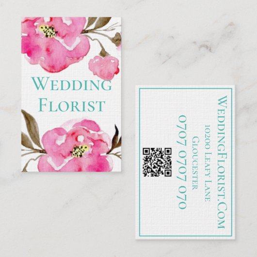 名刺 - ピンクの花柄デザイン (正面/裏面)