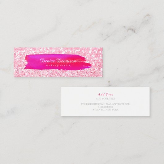 名刺-ブラシストロークグリッターのピンク スキニー名刺 (正面/裏面)