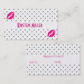 名刺/ブラック水玉模様（ホットピンクの唇あり） 予約カード (正面/裏面)