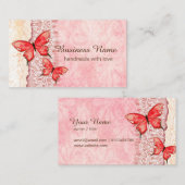 名刺 – レース、ピンク、蝶 (正面/裏面)