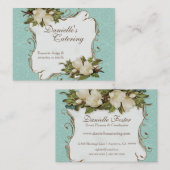 名刺-ヴィンテージのマグノリアの花柄のダマスク織 名刺 (正面/裏面)