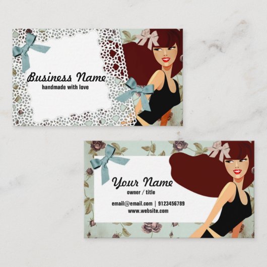 名刺,女性,ファッション,女の子,髪の毛の弓 名刺 (正面/裏面)