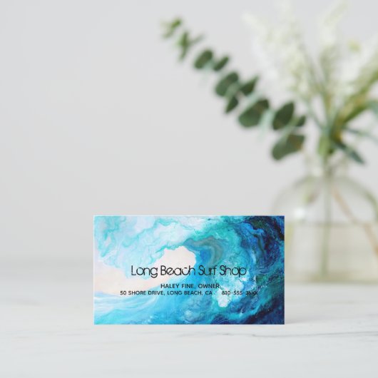 名刺、抽象的で青い波 名刺 (スタンド正面)
