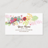 名刺 – 梟、3枚のフクロウ、フローラバックグラウンド (裏面)