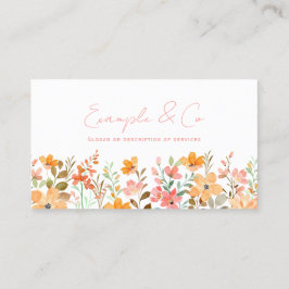 名刺、水彩花模様ピンクオレンジ 名刺