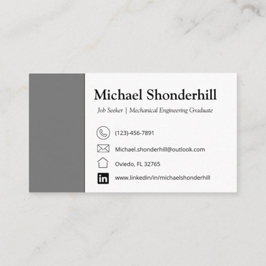 名刺 |灰色の名刺 |求職者 (裏面)