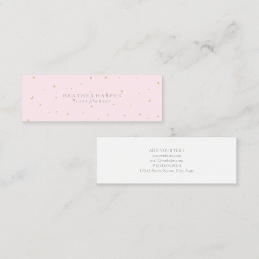 名刺-点の金ゴールドのピンク スキニー名刺 (正面/裏面)