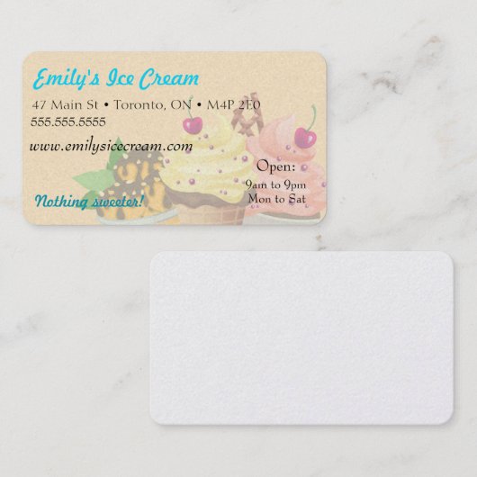 名刺、装飾的なアイスクリーム 名刺 (正面/裏面)