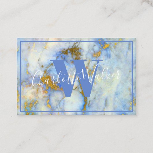 名刺 – 青い大理石と金ゴールド静脈 (正面)
