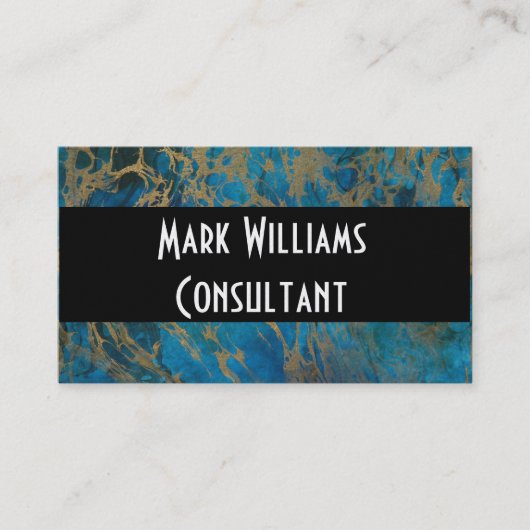 名刺/青と金ゴールド大理石 予約カード (正面)