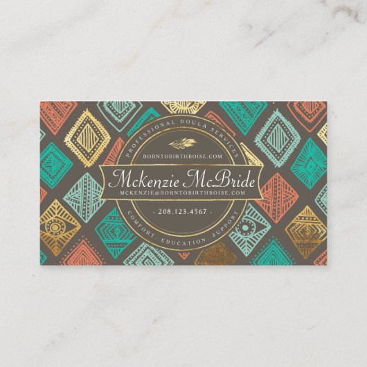 名刺| Bohoの金ゴールドの羽種族のDoula 名刺 (裏面)