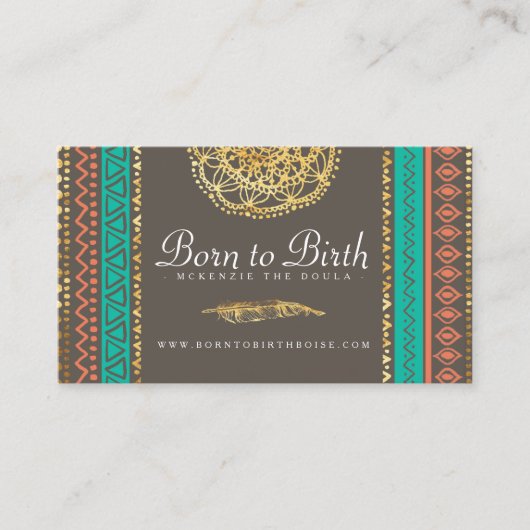 名刺| Bohoの金ゴールドの羽種族のDoula 名刺 (正面)