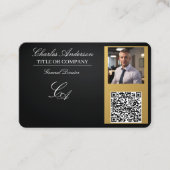 名刺qrコード，編集可能，黒 – 金ゴールド，フォト 名刺 (正面)