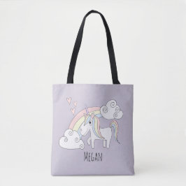 名前おむつのかわいい少女の虹の一角獣 トートバッグ