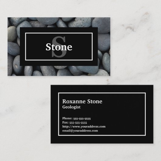 名前およびモノグラムが付いている川の石 名刺 (正面/裏面)