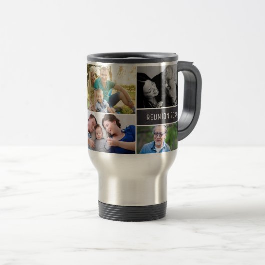 名前および年の家族会のコラージュの写真 トラベルマグ (正面右)
