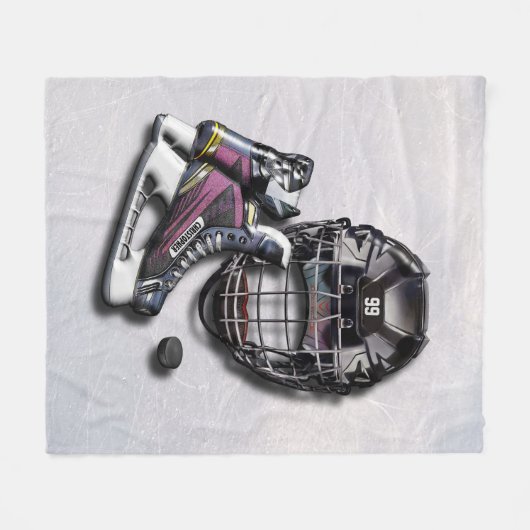 名前および数を用いるアイスホッケーのスケートのヘルメットのパック フリースブランケット (正面(横))