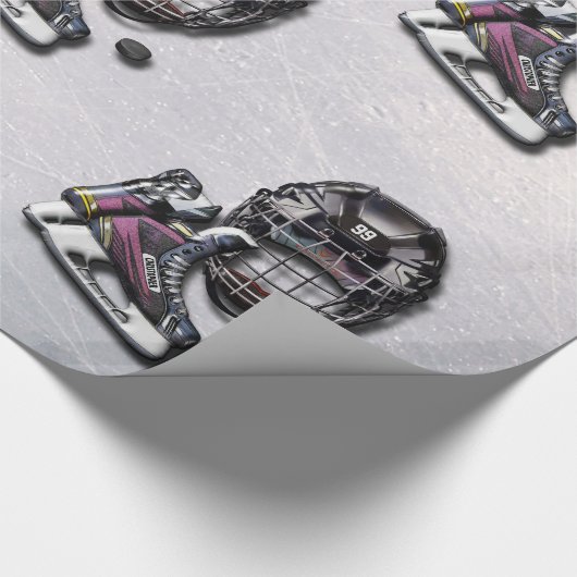 名前および数を用いるアイスホッケーのスケートのヘルメットのパック ラッピングペーパー (角)