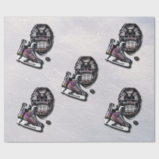 名前および数を用いるアイスホッケーのスケートのヘルメットのパック ラッピングペーパー (フラット)