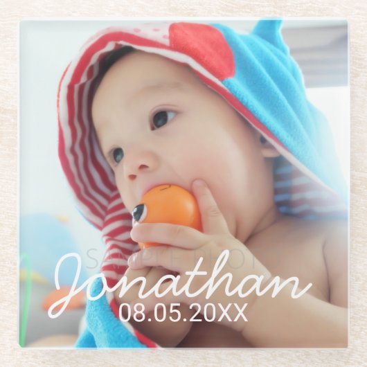 名前および日付が付いているカスタムな写真 ガラスコースター (正面)