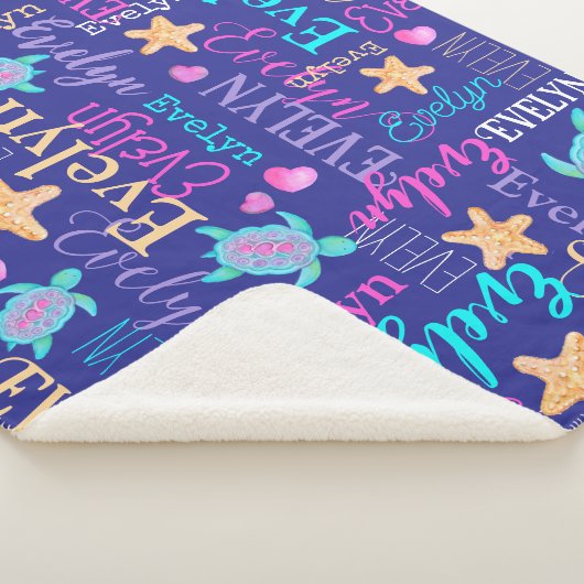 名前かめ星模様ピンク色の青いアクアサンゴ シェルパブランケット (3/4)