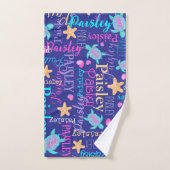 名前かめ星模様ピンク色の青いアクアサンゴ バスタオルセット (ハンドタオル)