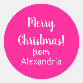 名前からクリスマスメリークリスマスホットピンク ラウンドシール