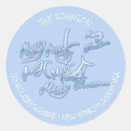 名前からブルーメリークリスマスRSVPアドレスラベル ラウンドシール