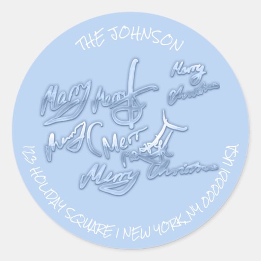 名前からブルーメリークリスマスRSVPアドレスラベル ラウンドシール (正面)