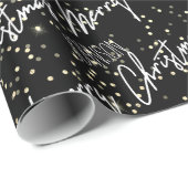名前からメリークリスマススクリプト白黒金ゴールド ラッピングペーパー (ロールコーナー)