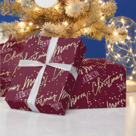 名前からメリークリスマススクリプ王室のト赤金ゴールド ラッピングペーパー