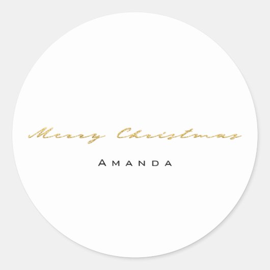 名前からメリークリスマスホワイト金ゴールドミニマリズム ラウンドシール (正面)