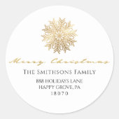 名前からメリークリスマスWhit金ゴールドRSVPスノーフレーク ラウンドシール (正面)