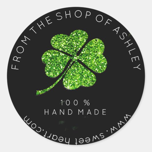 名前から手作りロゴくもの巣グリーンクローバーリーフ ラウンドシール (正面)