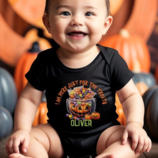 名前かわいいオレンジパープルパンプキンハロウィーントリート ベビーボディスーツ