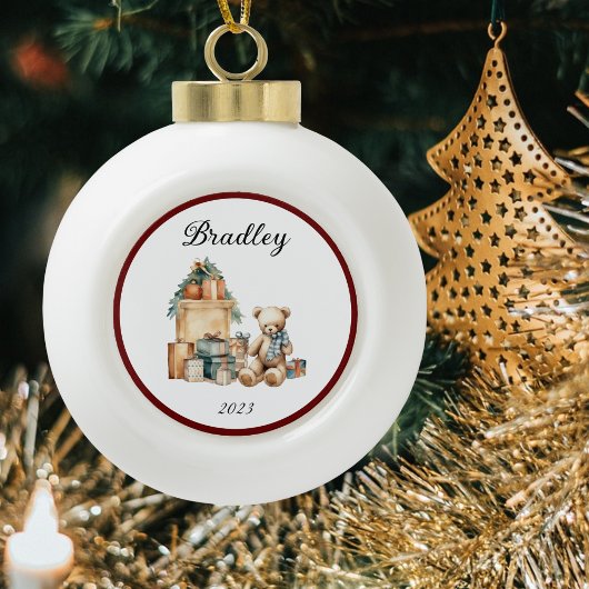 名前かわいいクリスマステディ セラミックボールオーナメント
