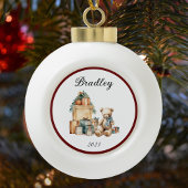 名前かわいいクリスマステディ セラミックボールオーナメント