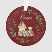 名前かわいいテディクリスマスツリーブルゴーニュ オーナメント (正面)