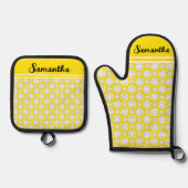 名前かわいいフローラデイジーパターン 鍋つかみ&鍋敷きセット (正面)