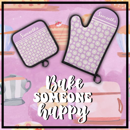 名前かわいいフローラデイジーパターン 鍋つかみ&鍋敷きセット