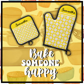 名前かわいいフローラデイジーパターン 鍋つかみ&鍋敷きセット