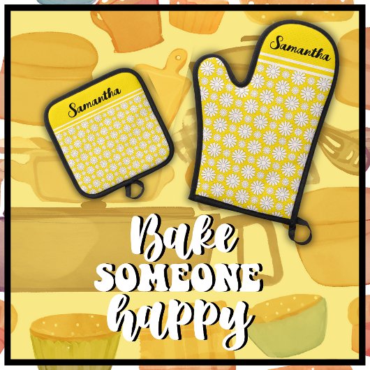 名前かわいいフローラデイジーパターン 鍋つかみ&鍋敷きセット