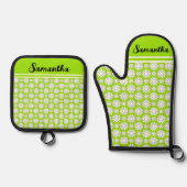 名前かわいいフローラデイジーパターン 鍋つかみ&鍋敷きセット (正面)