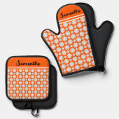 名前かわいいフローラデイジーパターン 鍋つかみ&鍋敷きセット (正面/裏面)