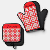 名前かわいいフローラデイジーパターン 鍋つかみ&鍋敷きセット (正面/裏面)