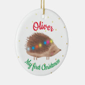 名前かわいいヘッジホッグベビー初めてのクリスマス セラミックオーナメント (右)