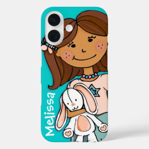 名前かわいい女の子アクアピーディーダークヘアトイラビット iPhone 16ケース