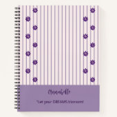 名前かわいらしとモットヴァイオレットストライプと花 ノートブック (正面)