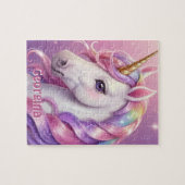 名前かわいらし付きピンクのユニコーン ジグソーパズル (横)